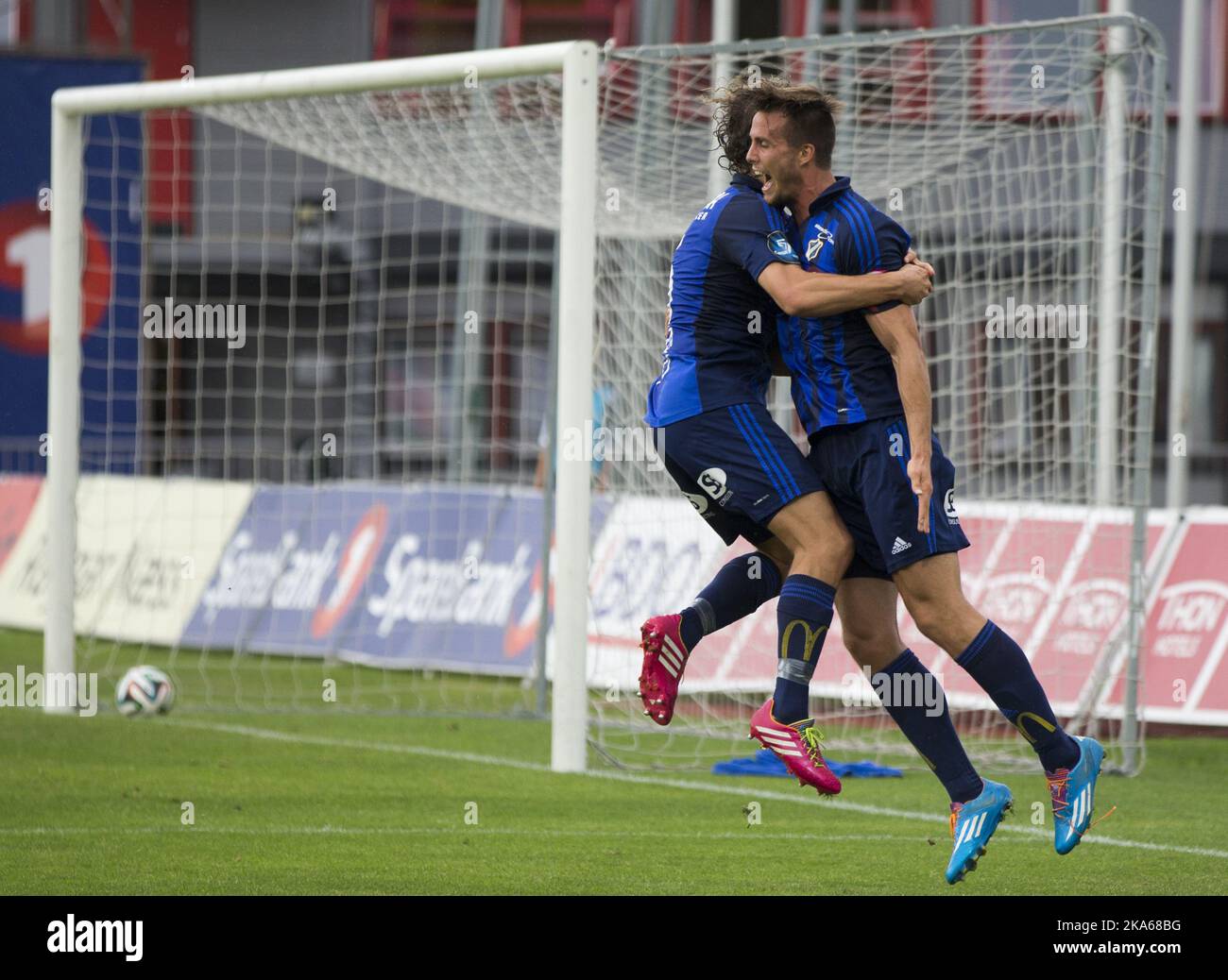 Stabaek's Fredrik Brustad celebrates scoring in the league match of the