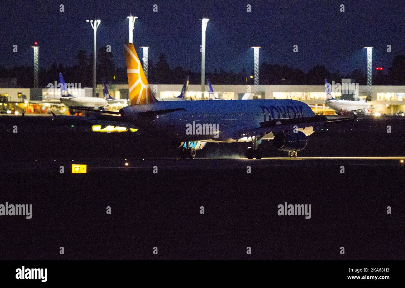 A plane carrying 191 passengers had to circle over Oslo for hours before emergency landing at Gardermoen airport after a suspected flat tyre after taking off on Sunday.  Stock Photo