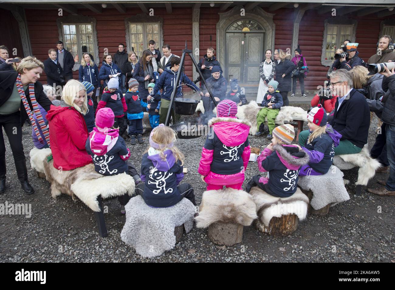 Oslo, Norway 20150310. Crown Princess Mette-Marit and the Mayor of Oslo, Fabian Stang attends Kindergarten Day and meets children from 'Steinroysa' Kindergarten in 'Geitmyra' Food Culture Center in Oslo Tuesday. Photo: Haakon Mosvold Larsen / NTB scanpix Oslo Stock Photo