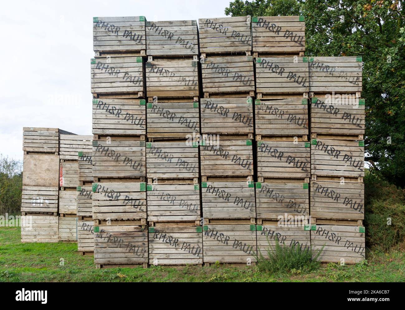 Wooden crates used for potatoes makred with farmer's name, Sutton