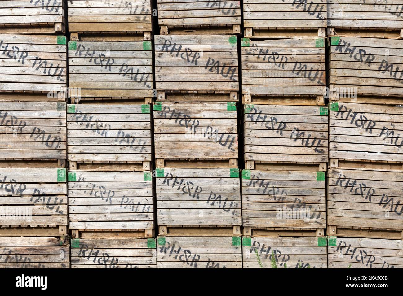 Wooden crates used for potatoes makred with farmer's name, Sutton
