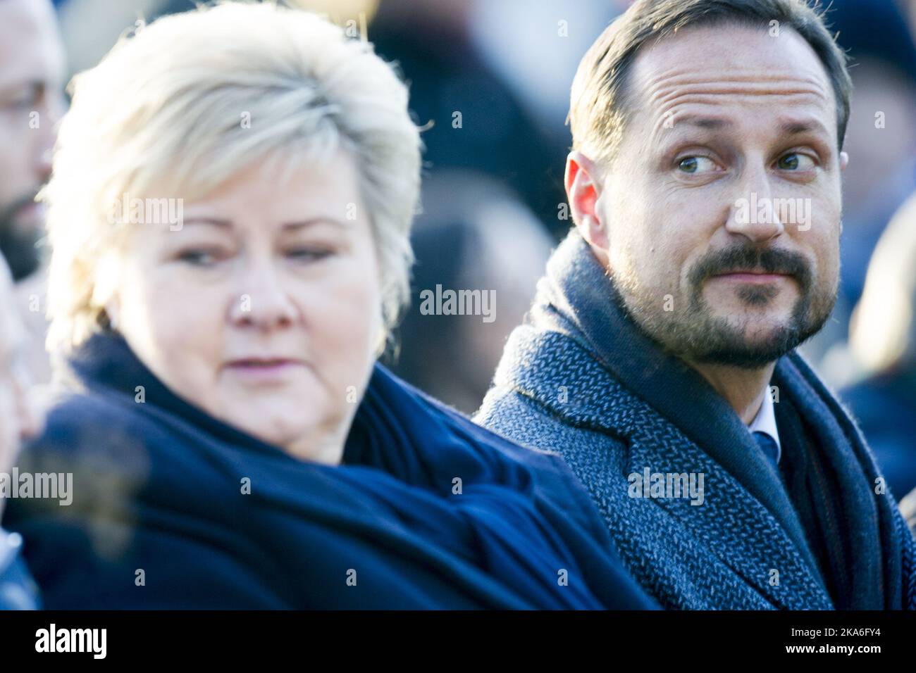 Oslo, Norway 20160127. Crown Prince Haakon and Prime Minister Erna Solberg (H) are present at a commemoration ceremony of International Holocaust Remembrance Day. Foto: Jon Olav Nesvold / NTB scanpix  Stock Photo