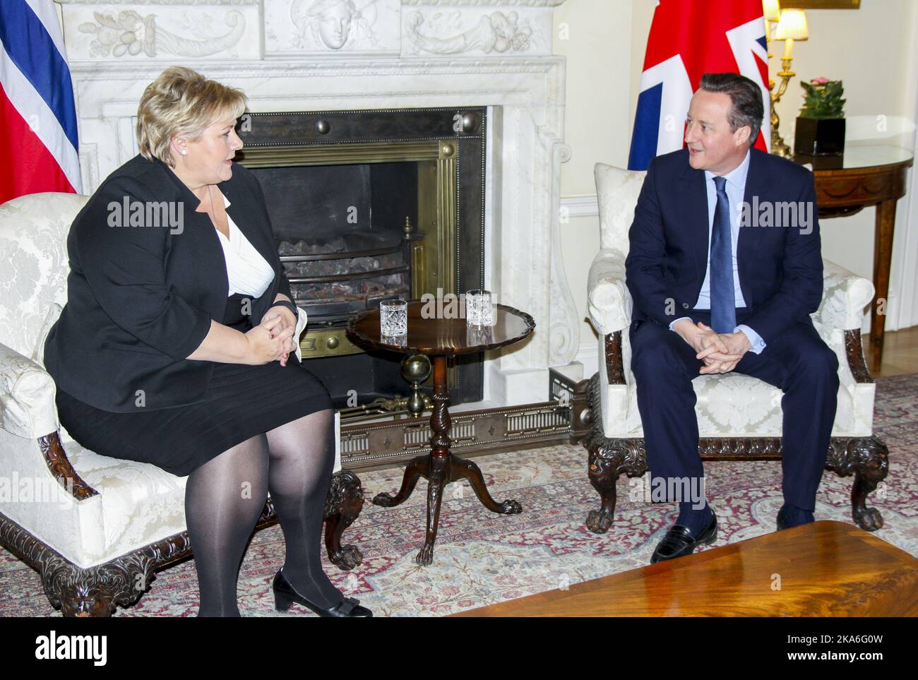 London, Storbritannia 20160203. The norwegian Prime Minister Erna Solberg visits Prime Minister David Cameron in 10 Downing Street in London. Foto: Anne Marte Vestbakke / NTB scanpix  Stock Photo