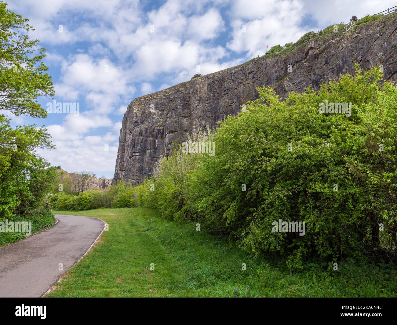 Uphill Cliff from the West Mendip Way and England Coast Path, North Somerset, England. Stock Photo