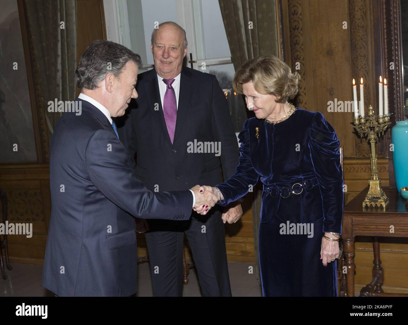 Oslo, Norway 20161210. Nobel Peace Prize 2016 to Colombian President Juan  Manuel Santos. King Harald and Queen Sonja receives the Peace Prize Laureate  President Juan Manuel Santos in an audience at the