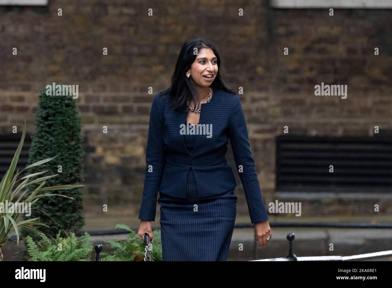 Suella Braverman arrives at Downing Street this afternoon as Prime Minister Rishi Sunk appoints his cabinet ministers.   Image shot on Stock Photo