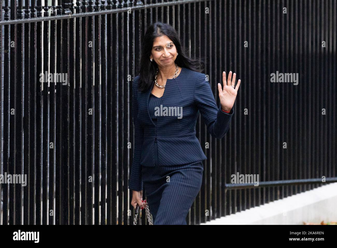 Suella Braverman arrives at Downing Street this afternoon as Prime Minister Rishi Sunk appoints his cabinet ministers.   Image shot on Stock Photo