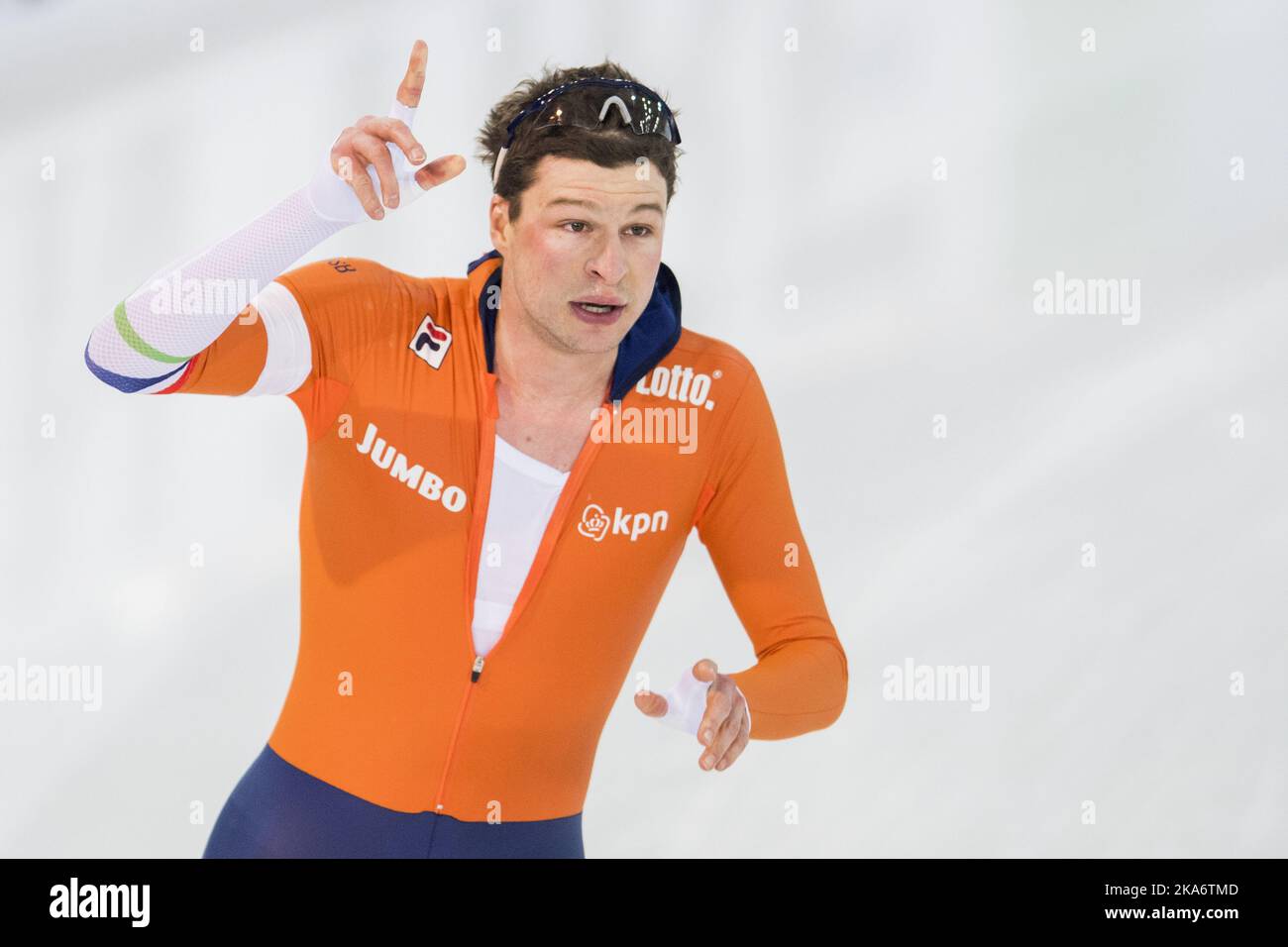 Sven Kramer from the Netherlands reacts after the men's 10000 m during the ISU World Allround Speed Skating Championships at Vikingskipet Olympic Hall in Hamar, Saturday, March 5, 2017. Photo: Fredrik Varfjell / NTB scanpix Stock Photo