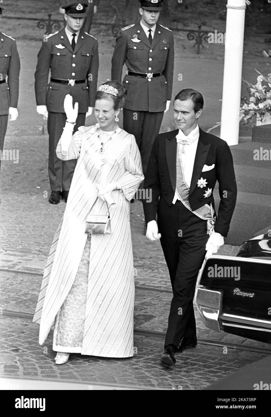 Wedding guests Crown Princess Margrethe and Prince Henrik of Denmark. Stock Photo