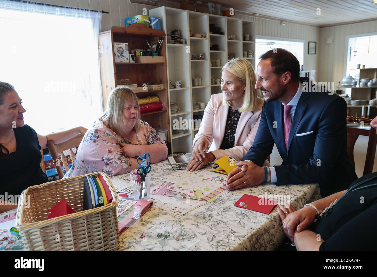 Svelvik, Norway 20180904. Crown Prince Haakon and Crown Princess Mette-Marit visit Vestfold from 4 to 6 September. In Svelvik, the Crown Prince Couple greeted the users of the Svelvik Training and Activity Center. POOL Photo: Lise Aaserud / NTB scanpi Stock Photo
