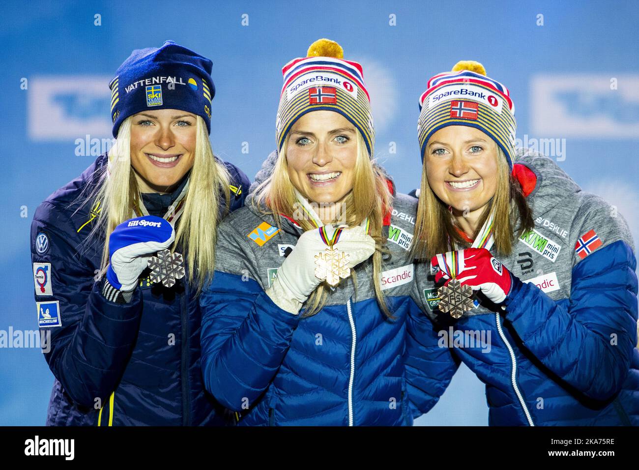 Seefeld, Austria 20190227. Therese Johaug, Frida Karlsson and Ingvild ...