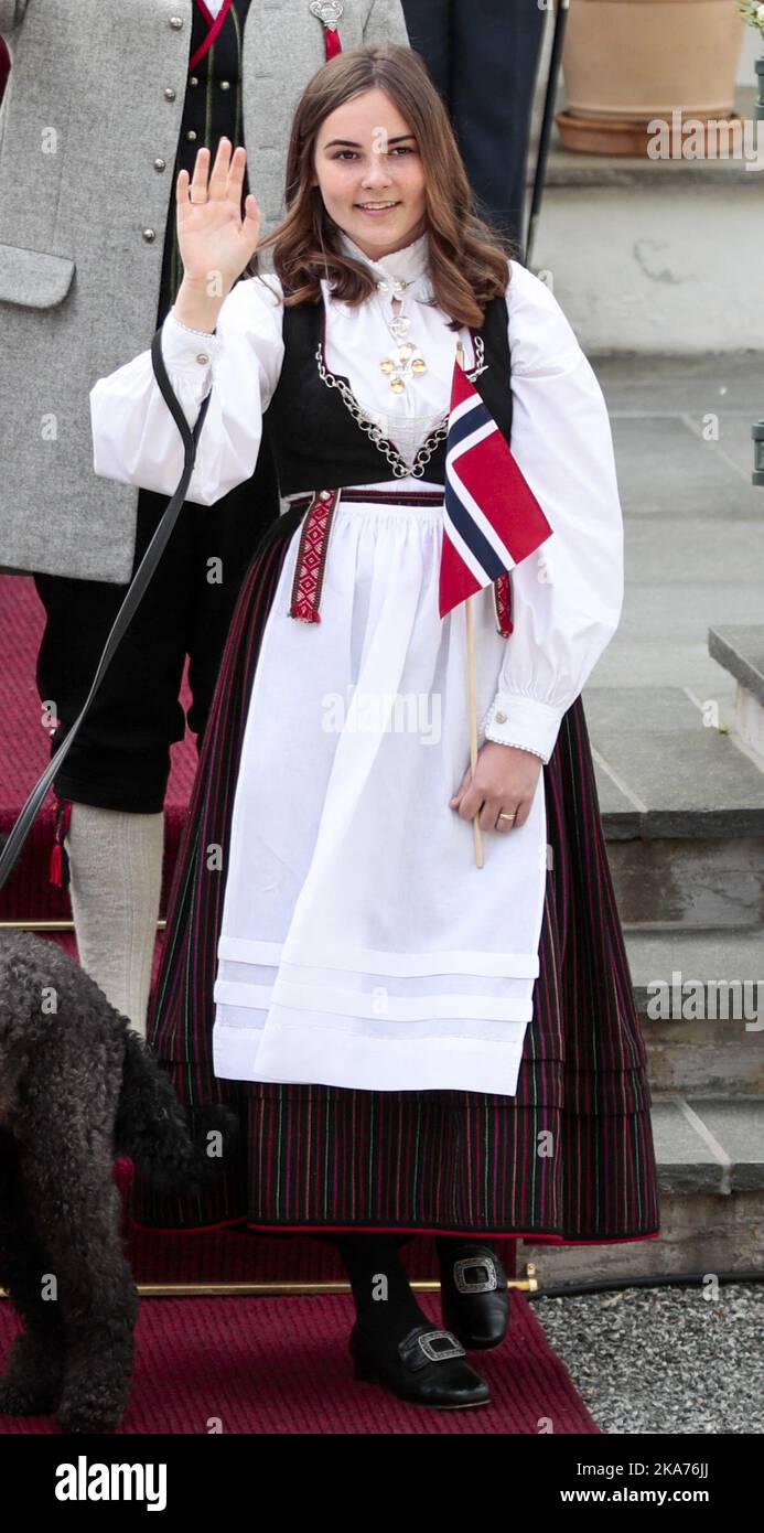 Princess Ingrid Alexandra of Norway, outside their residence Skaugum in Asker, on May 17, 2019, attending the celebration of Norwegian National Day. Photo: Lise Aaserud / NTB scanpix  Stock Photo