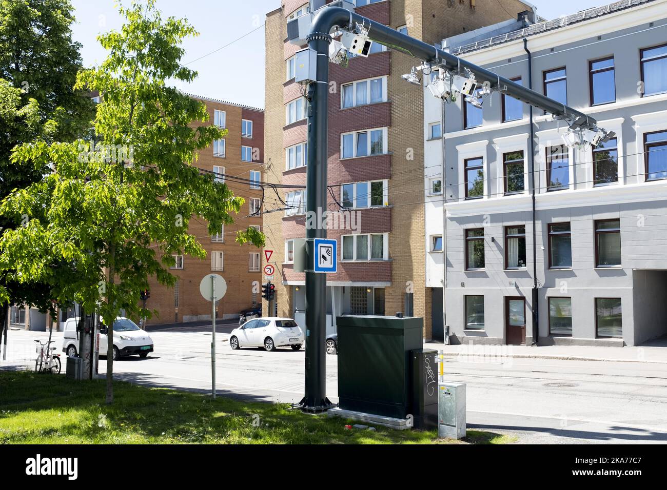 From 1 June 2019 there will be a whole new toll system in Oslo. The collection of toll money is divided into three  with a total of 83 toll booths. Here is one of the new ones installed in Vogts gate. Stock Photo