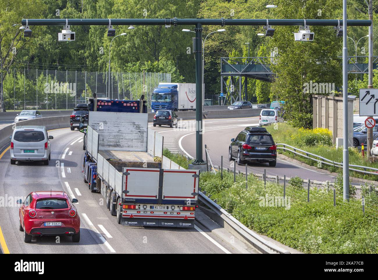1 June 2019 there will be a whole new toll system in Oslo. The collection of toll money is divided into three  with a total of 83 toll booths. Here is one of the new ones installed in Vogts gate. Stock Photo