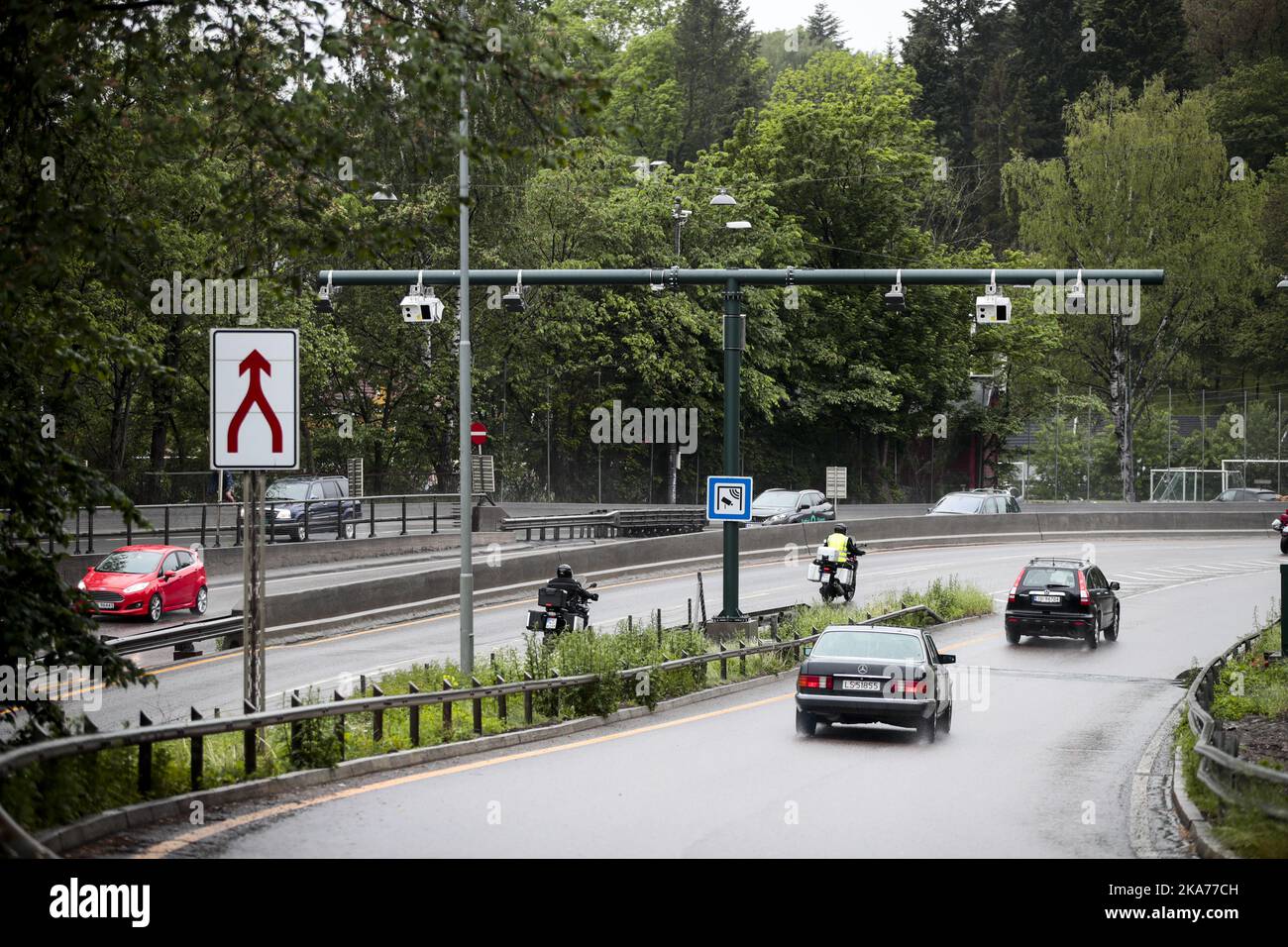 53 new toll booths in Oslo will open June 1 from the Bygdøylocket on E-18 towards Drammen in Oslo. Stock Photo