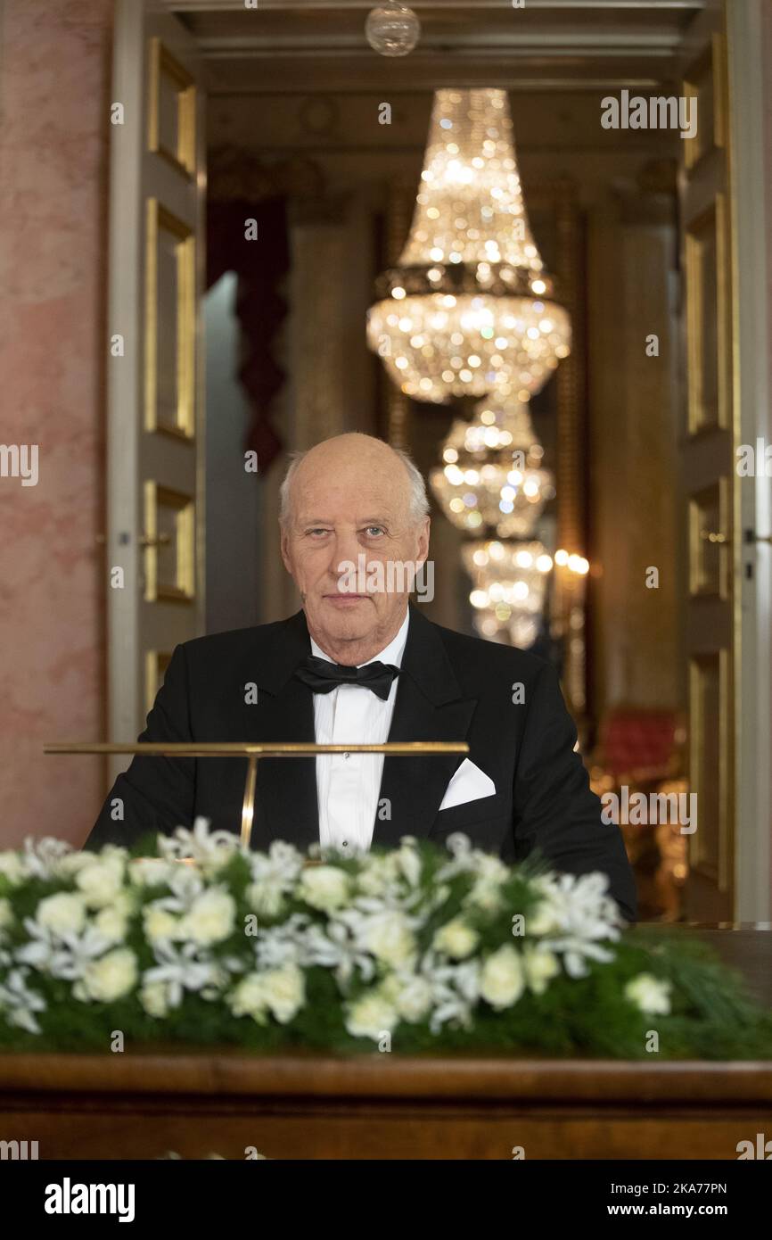 Oslo 20191230. Kong Harald holder sin tradisjonelle nyttårstale. Foto: Terje Bendiksby / NTB scanpix  Stock Photo