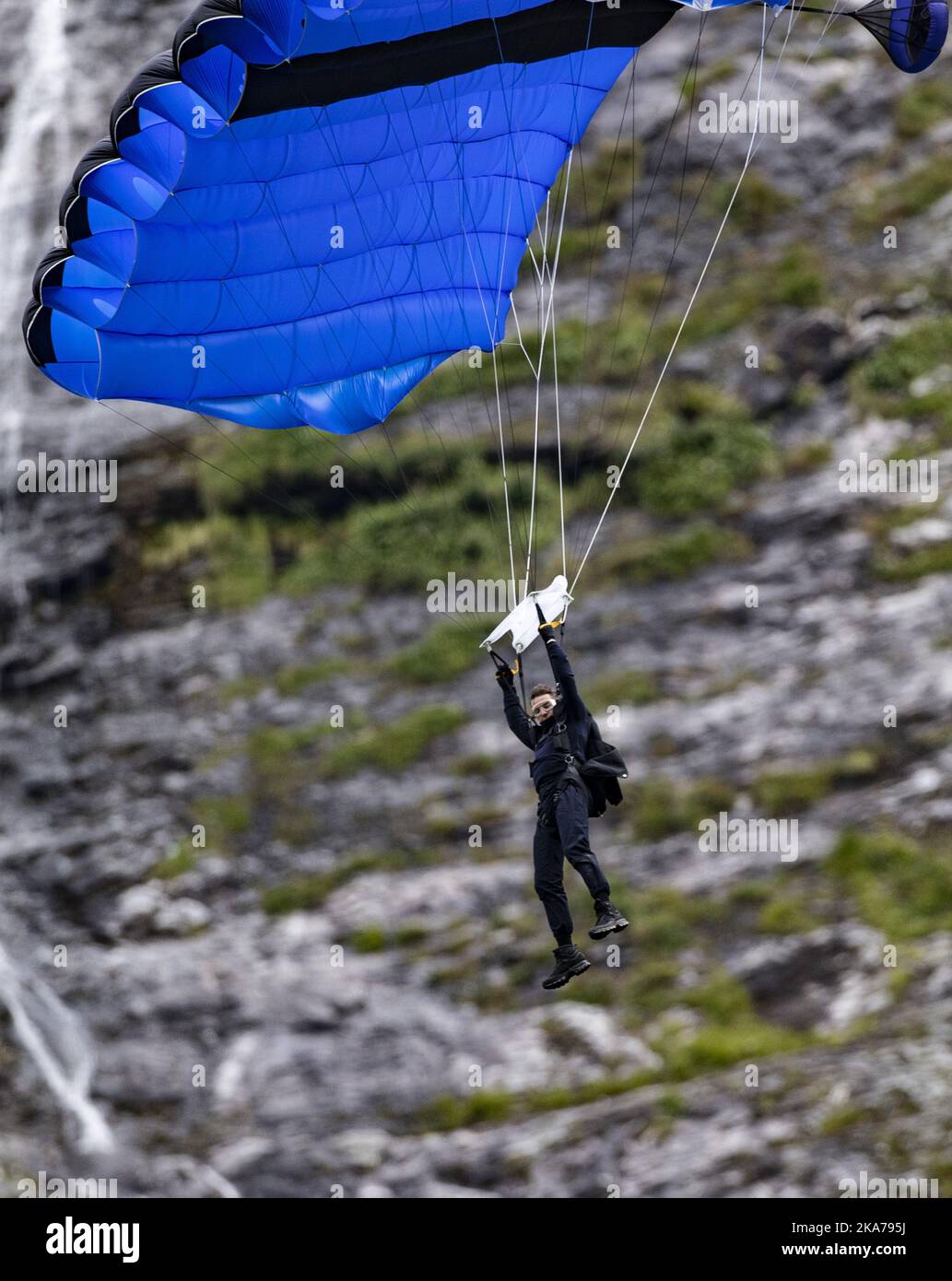 Hellesylt , Norway 20200906. Actor Tom Cruise during a parachute jump
