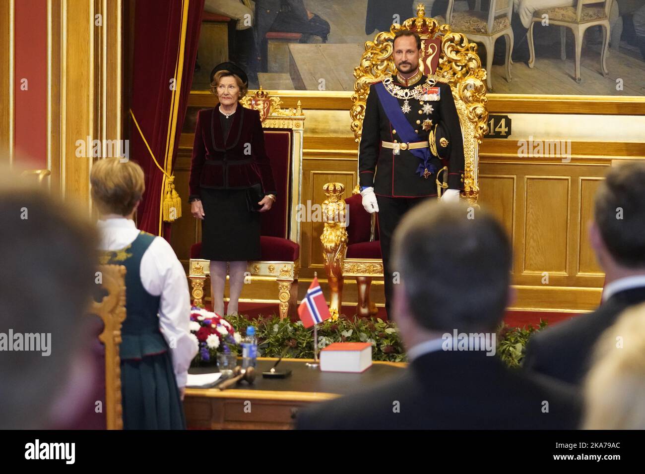 Oslo 20201002. Crown Prince Haakon and Queen Sonja during the
