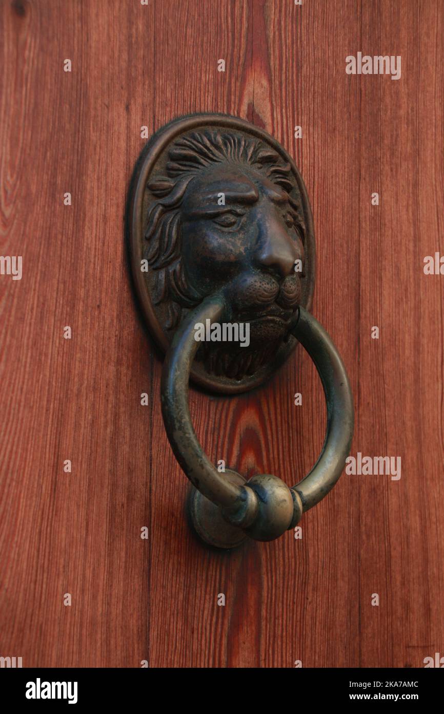 Quarts Regency Lion Head Door Knocker in Alcudia Mallorca Stock Photo
