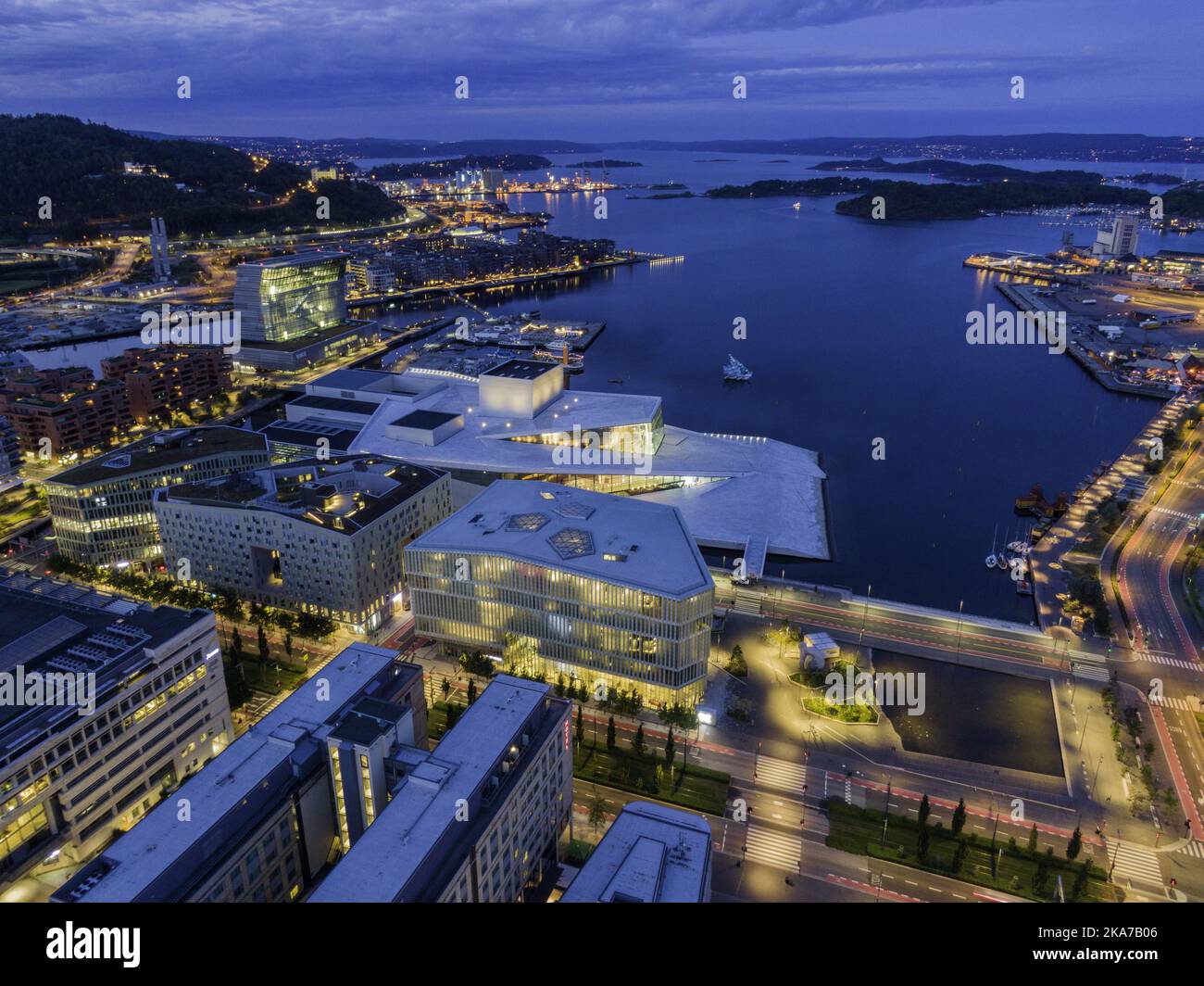 Oslo, Norway 20210901. Deichman library, the Opera, the new Munchmusset Lambda and SÃ¸renga in BjÃ¸rvika. Photo: Cornelius Poppe / NTB  Stock Photo