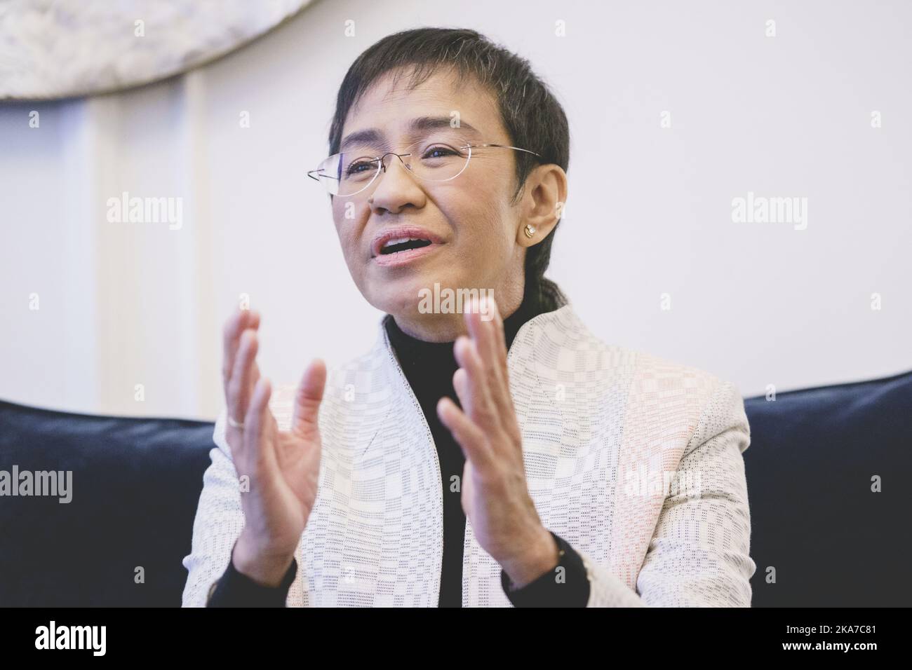 Oslo 20211210. Maria Ressa during an interview with NTB at the Grand ...