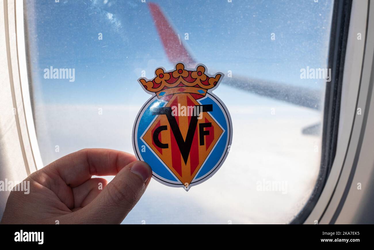 December 6, 2021. Villarreal, Spain. The emblem of the Villarreal CF