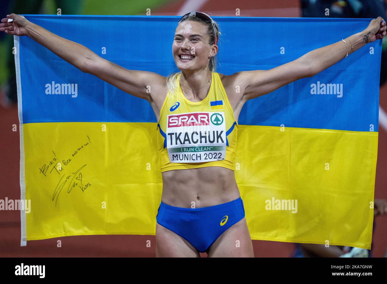 Munich, Germany 20220819. Viktoriya Tkachuk from Ukraine celebrates