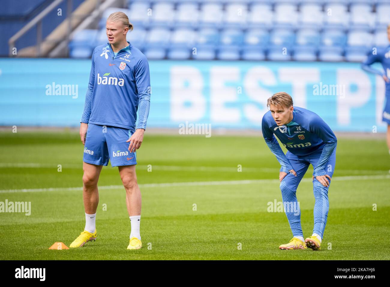 Oslo 20220922. Erling Braut Haaland and Martin Odegaard during training