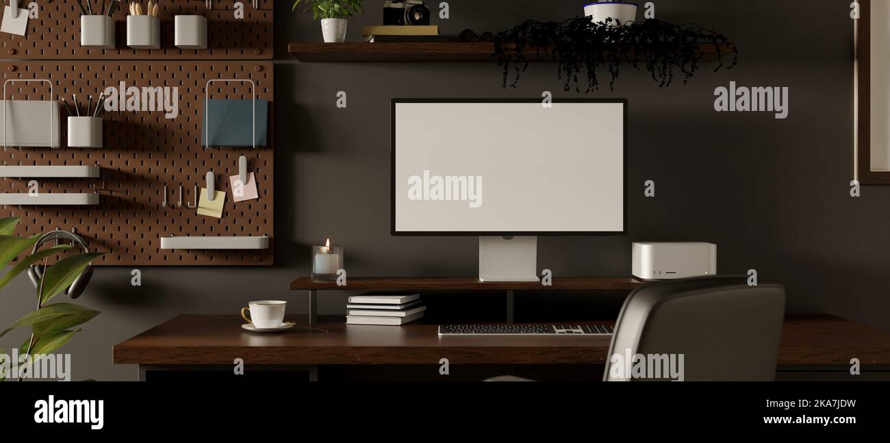 Modern loft home studio working space interior design with PC computer