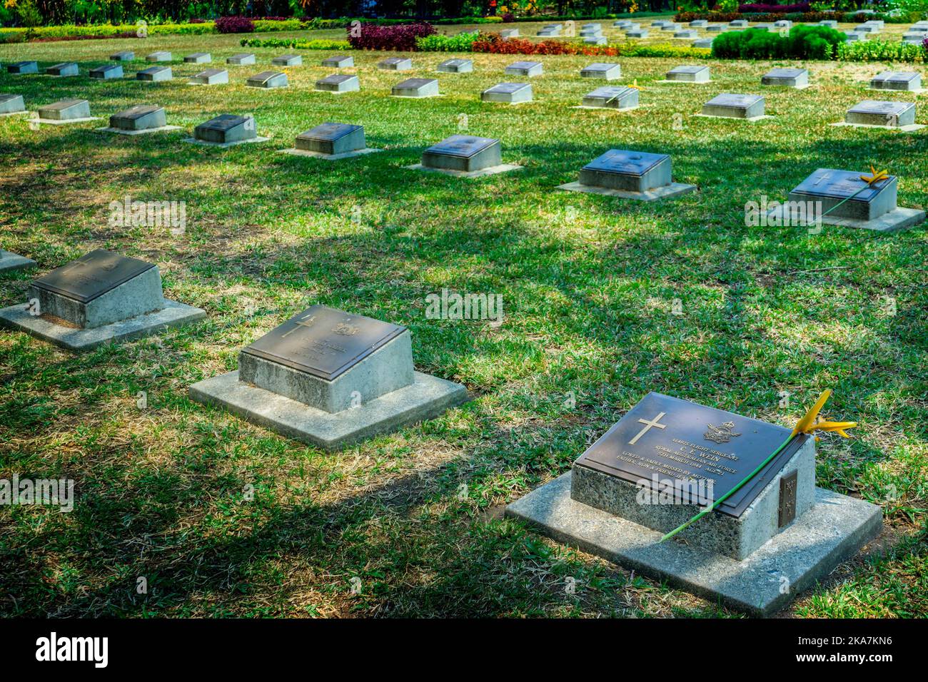 Grave markers of Australian Servicemen buried at Rabaul War Cemetery