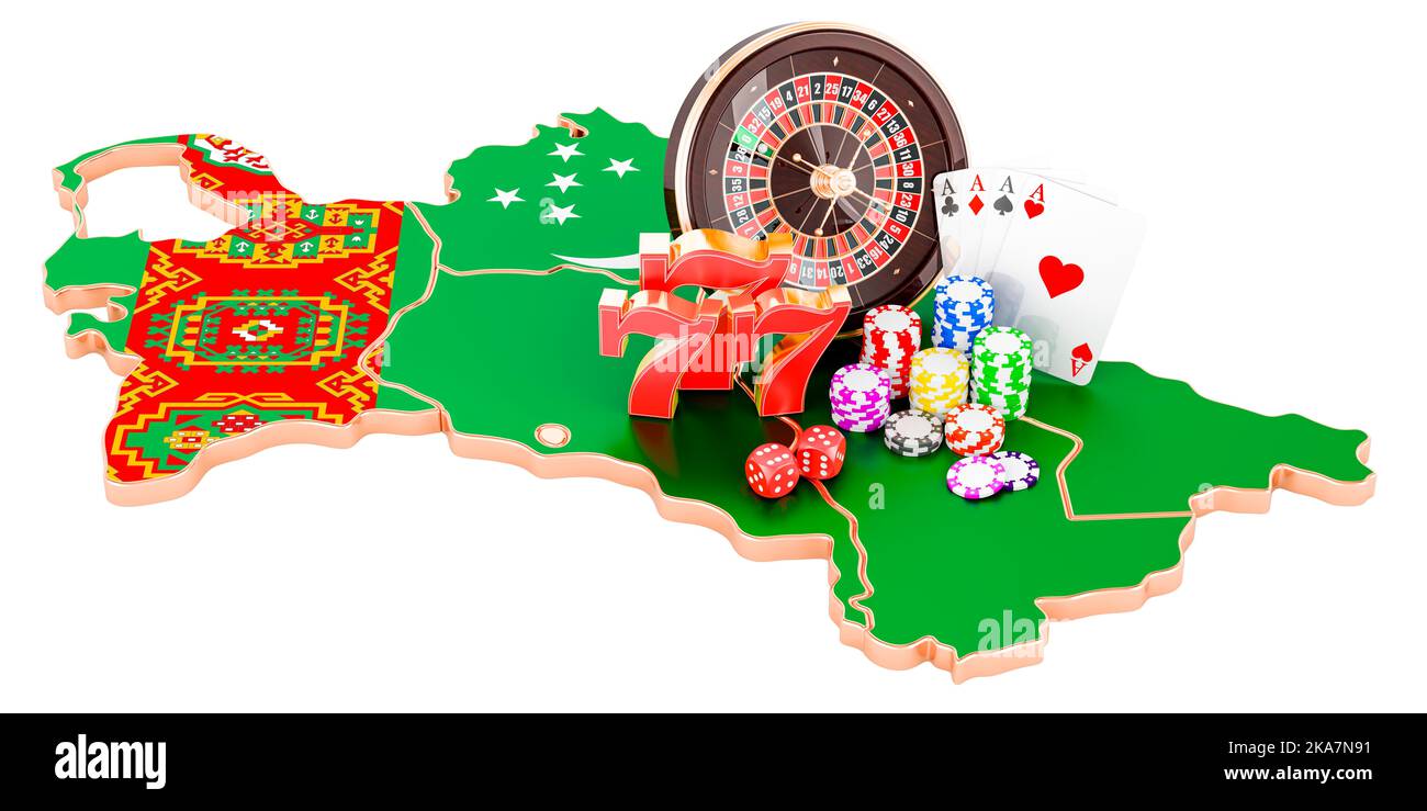 Casino and gambling industry in the Turkmenistan concept, 3D rendering isolated on white ...