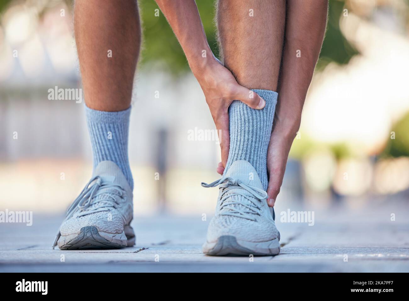 Man, feet or ankle pain in running fitness, training or exercise in New