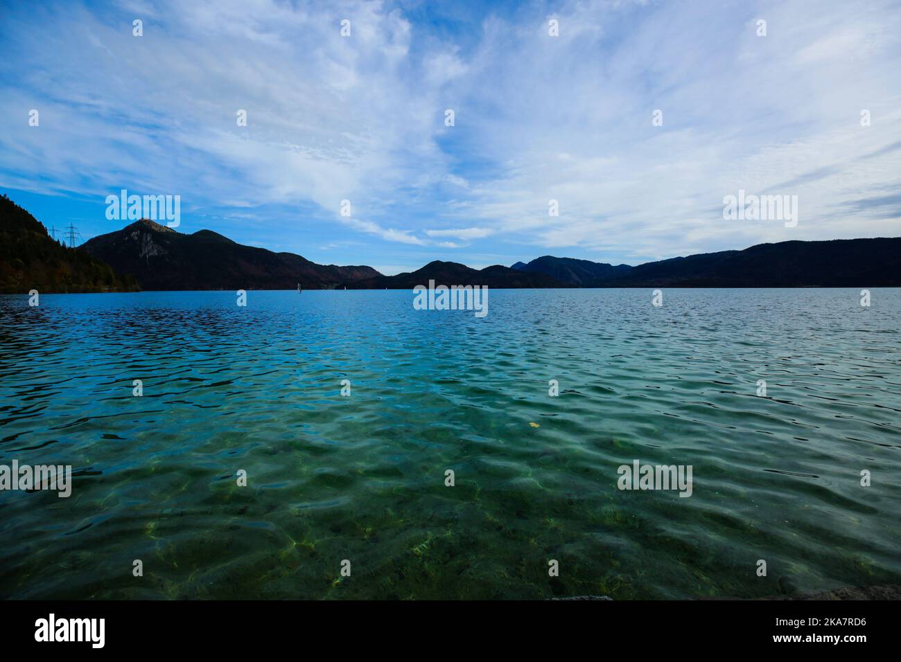 The Walchensee is one of the deepest (maximum depth: 190 m)[4] and at the same time one of the largest (16.40 km²) alpine lakes in Germany. It is 75 k Stock Photo