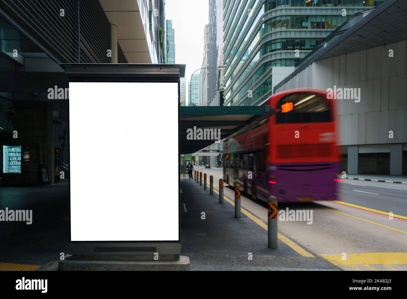 White wrinkled poster template in city. Glued paper mockup. Blank wheatpaste on textured wall. Empty street art sticker mock up. Clear urban glued adv Stock Photo