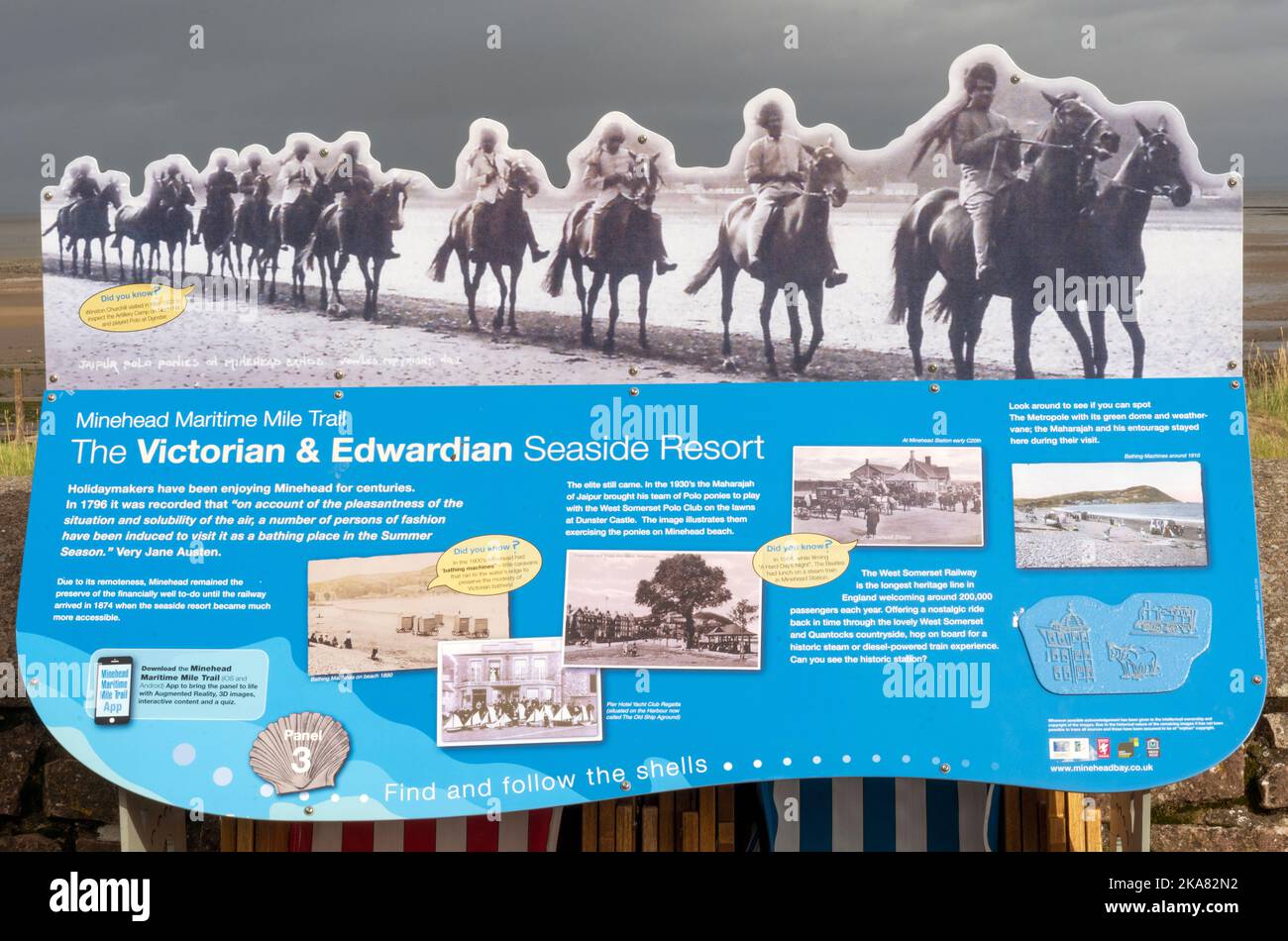 Tourist information board on the seafront at Minehead, Somerset