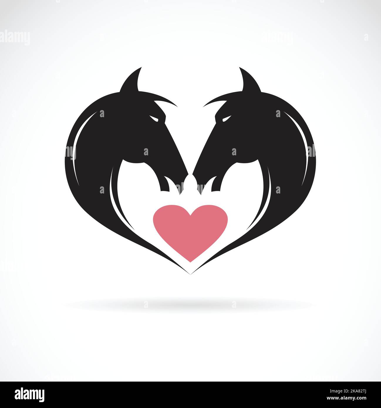 Vector image of two horses on a heart shape. Easy editable layered