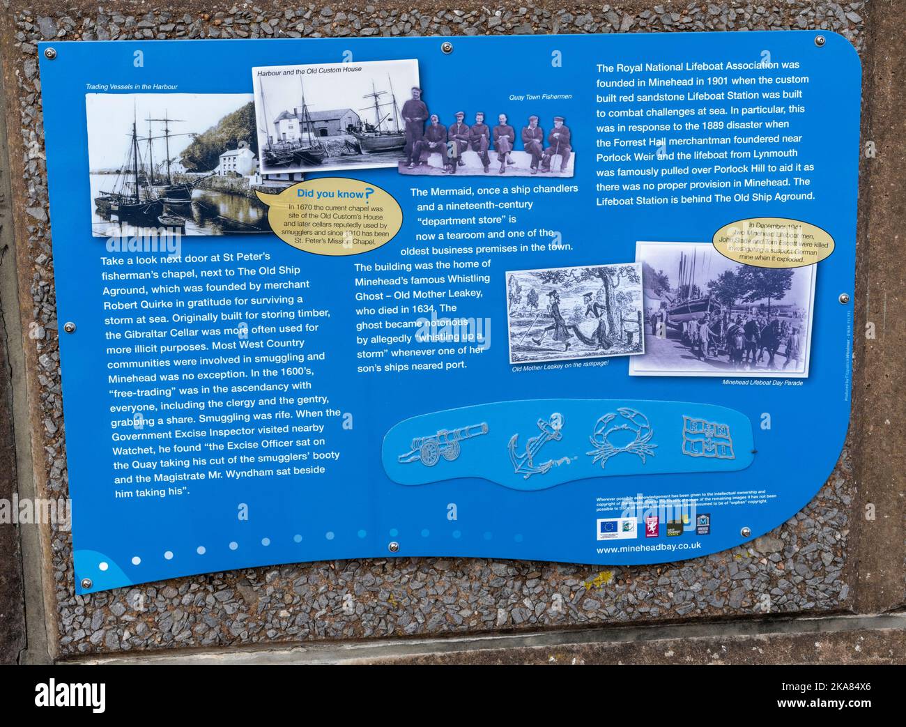 Tourist information board for Minehead Maritime Mile Trail on the