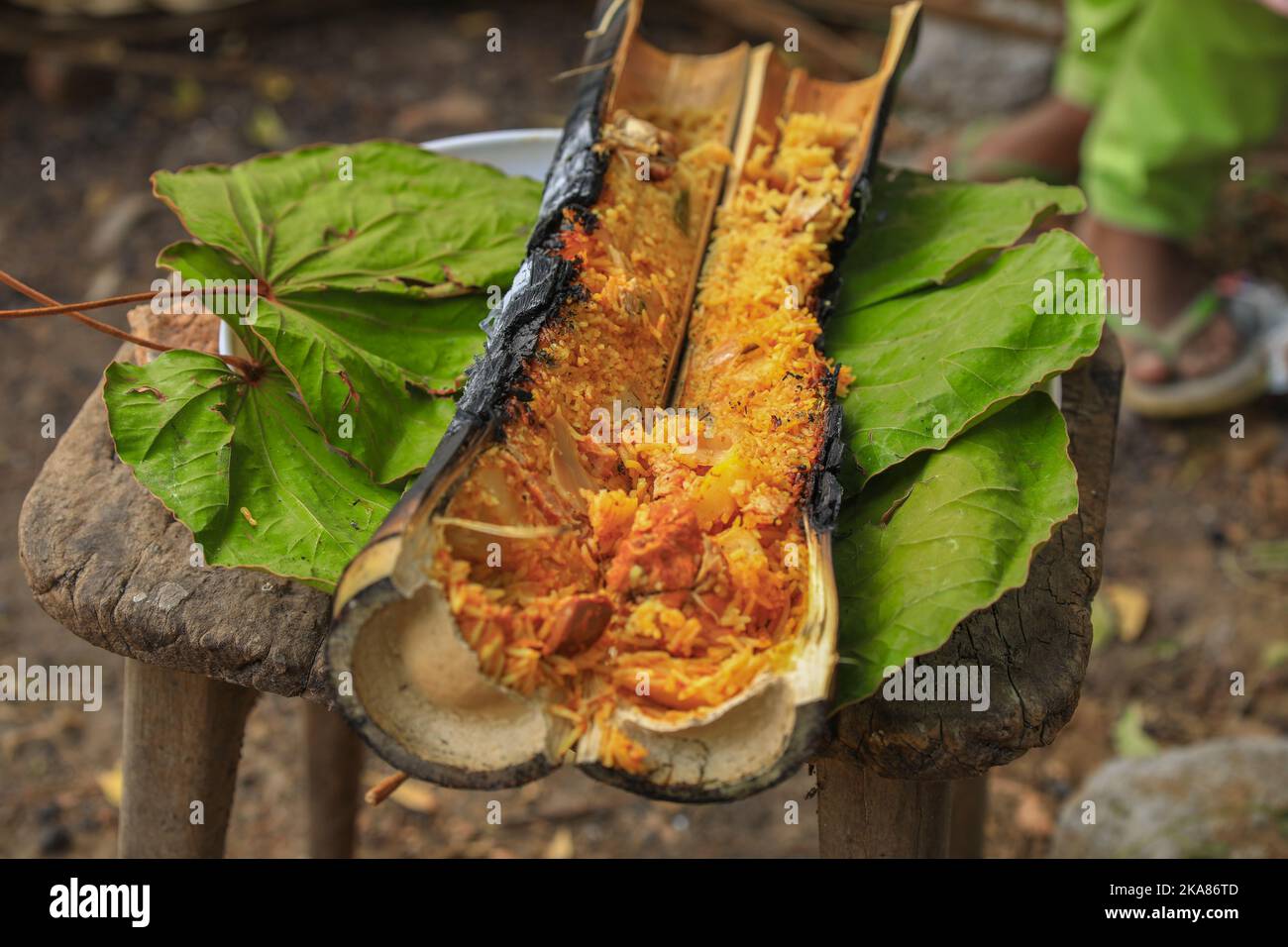 araku famous bamboo chicken ,bamboo biryani Stock Photo Alamy