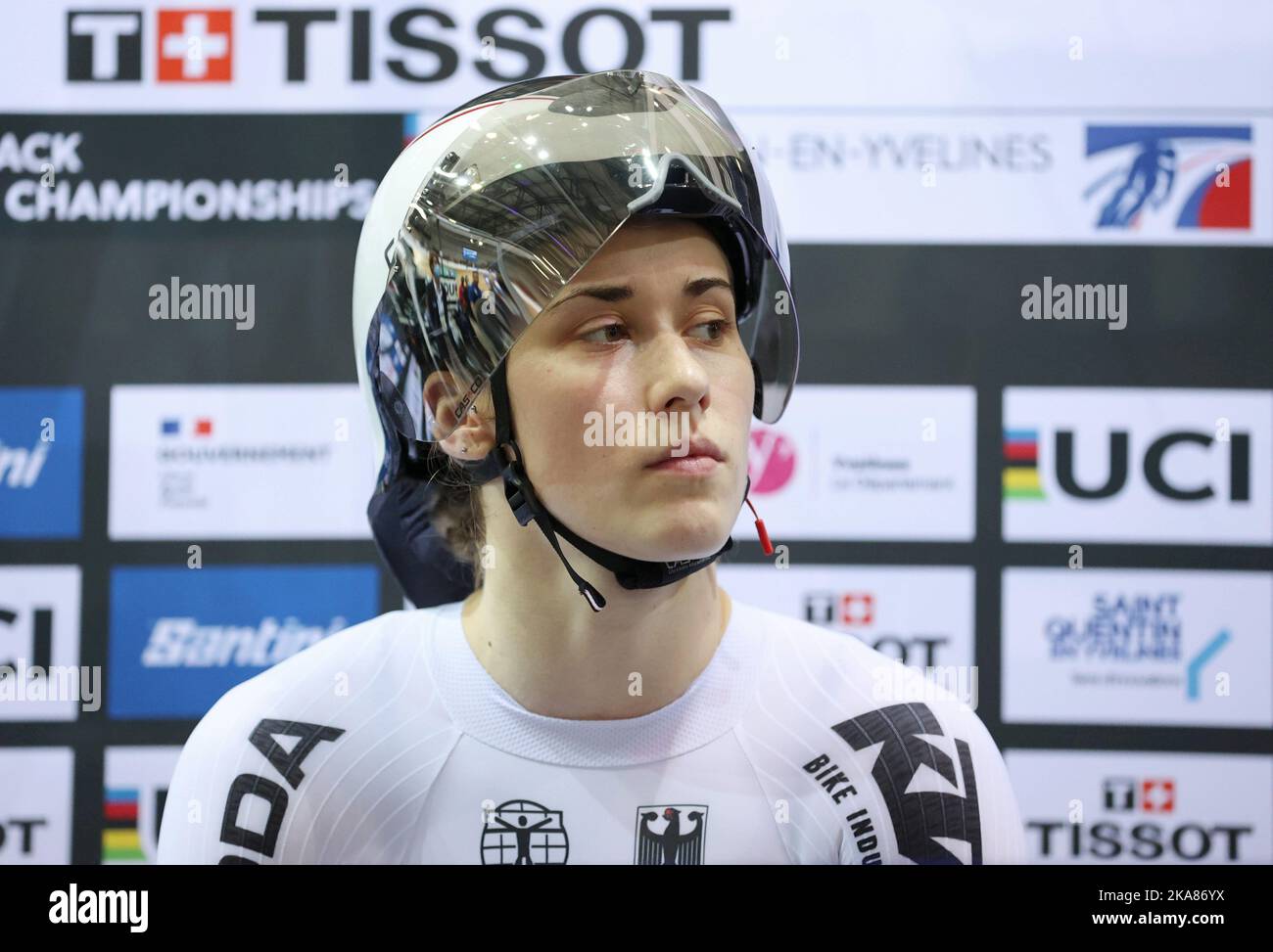 Pauline Grabosch from Germany at the 2022 UCI Track Cycling World Championships in Saint-Quentin-en-Yvelines (France). Stock Photo