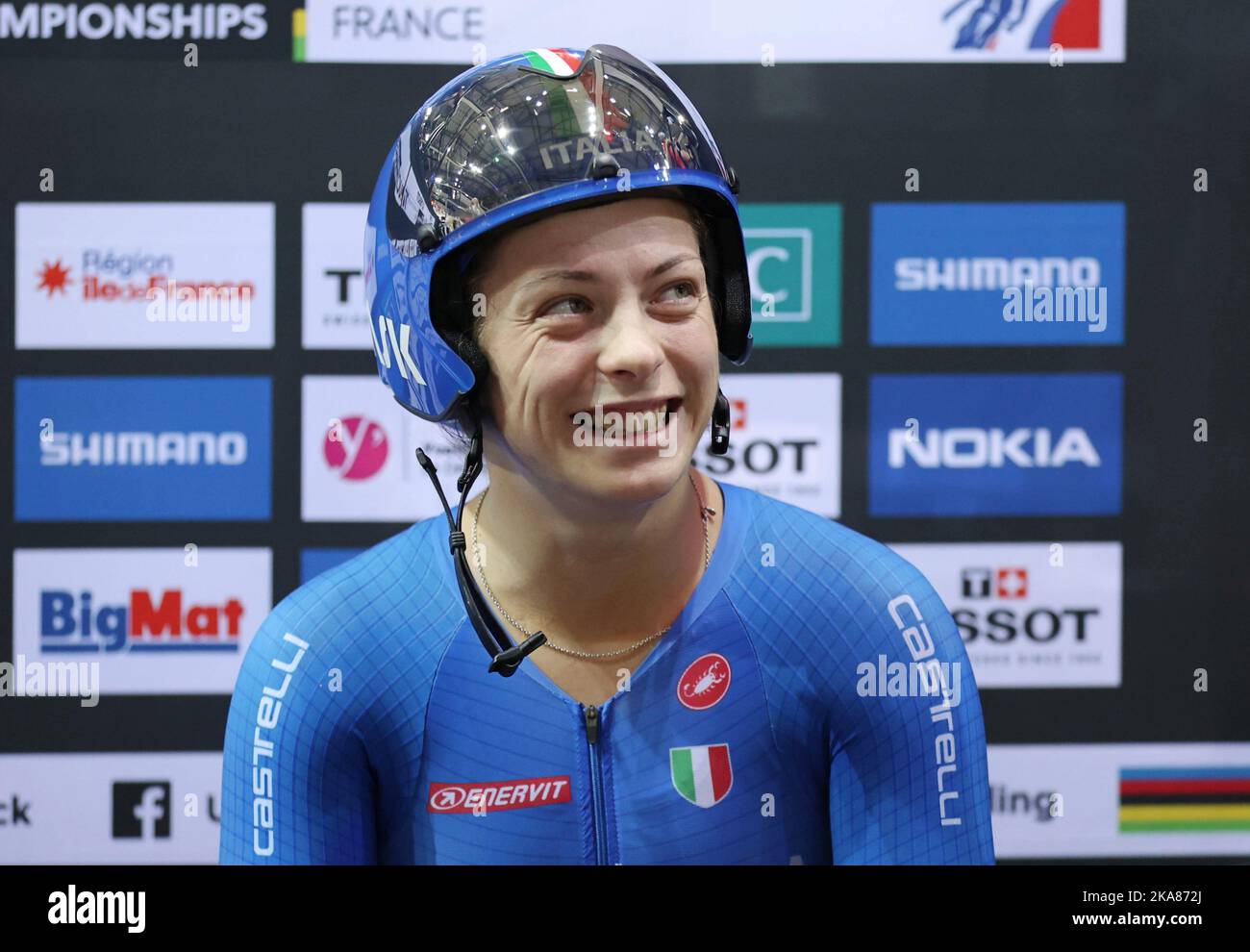 Miriam Vece from Italy at the 2022 UCI Track Cycling World Championships in Saint-Quentin-en-Yvelines (France). Stock Photo