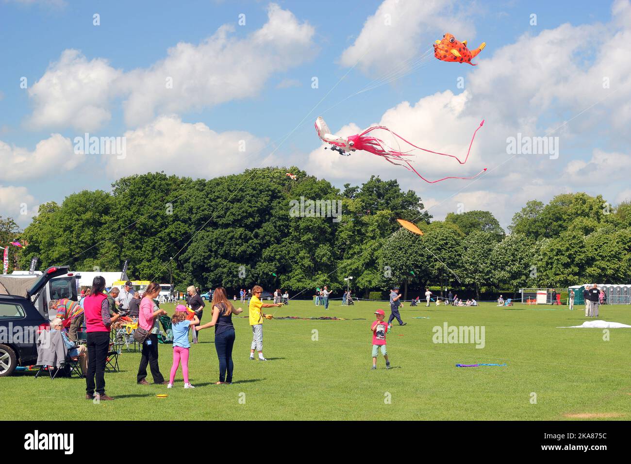 Flying kites at the annual kite festival along the embankment in