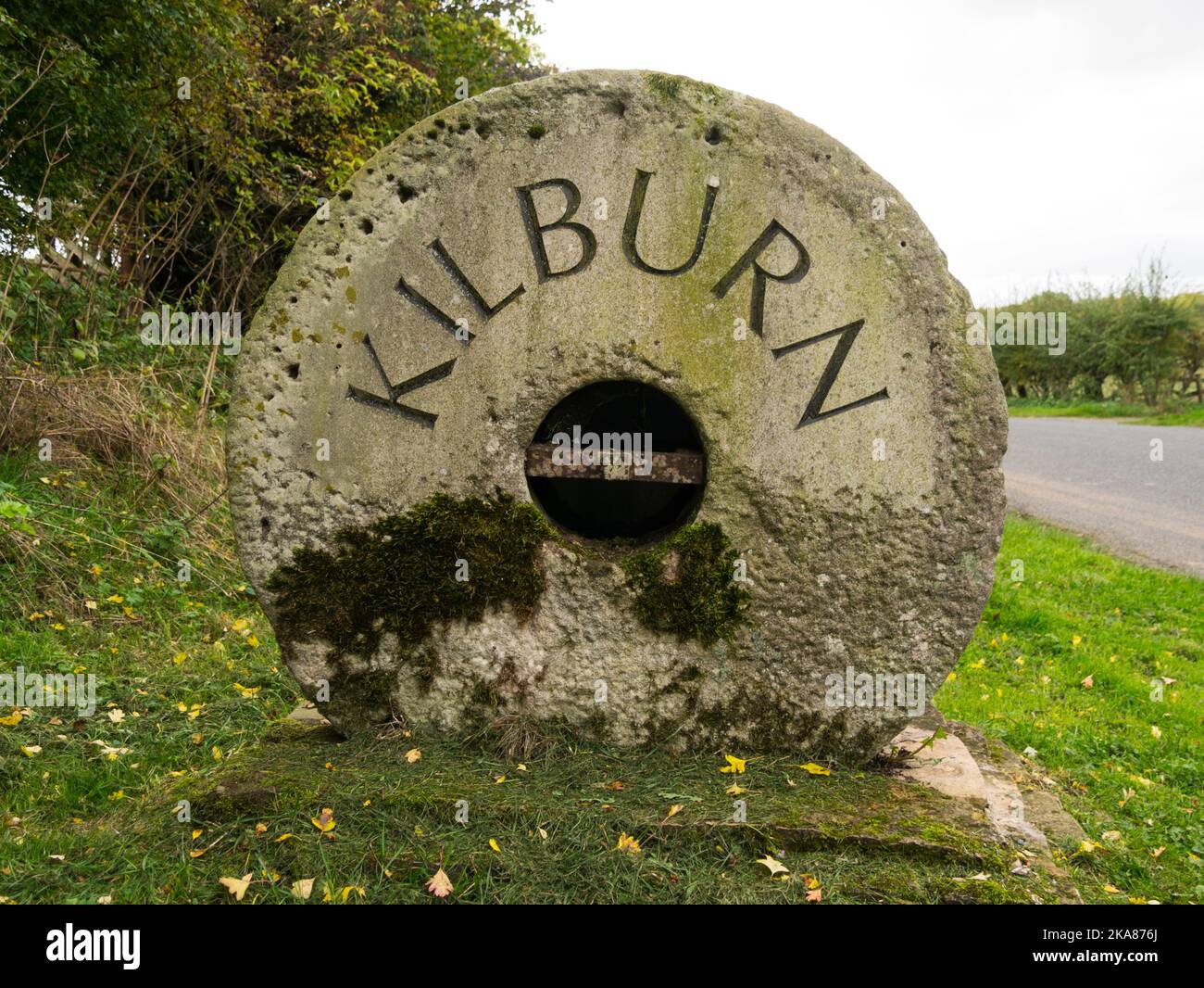 Mill stone used as Kilburn village sign a lovely Yorkshire village home