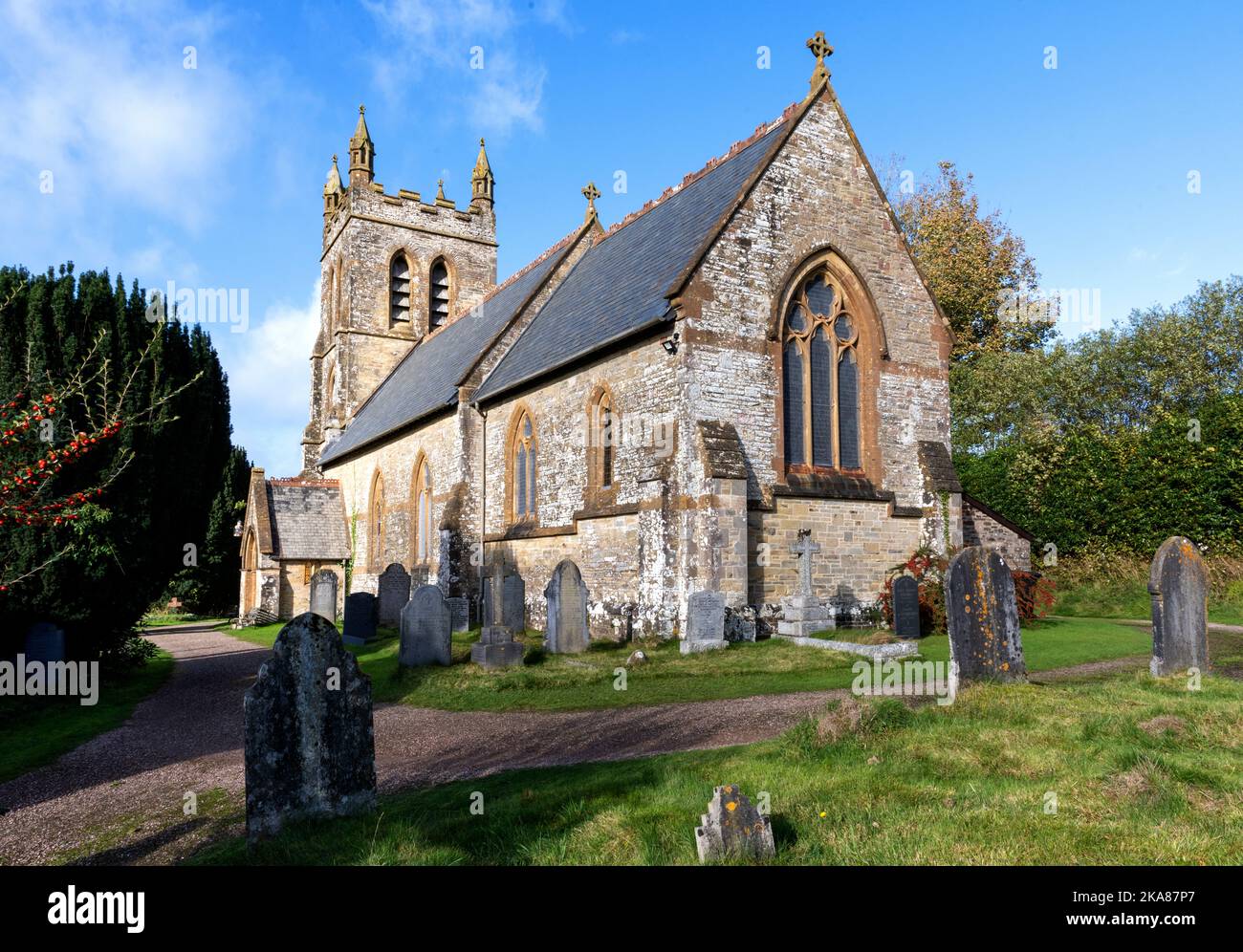 Christ Church parish church for the village of Parracombe, Hillside, Parracombe, Barnstaple, North Devon, Devon, England, UK Stock Photo