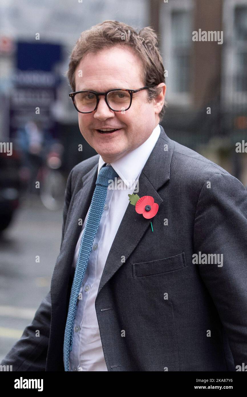 London ,United Kingdom 01/11/2022. Minister for State Security Tom Tugendhat arrives at the