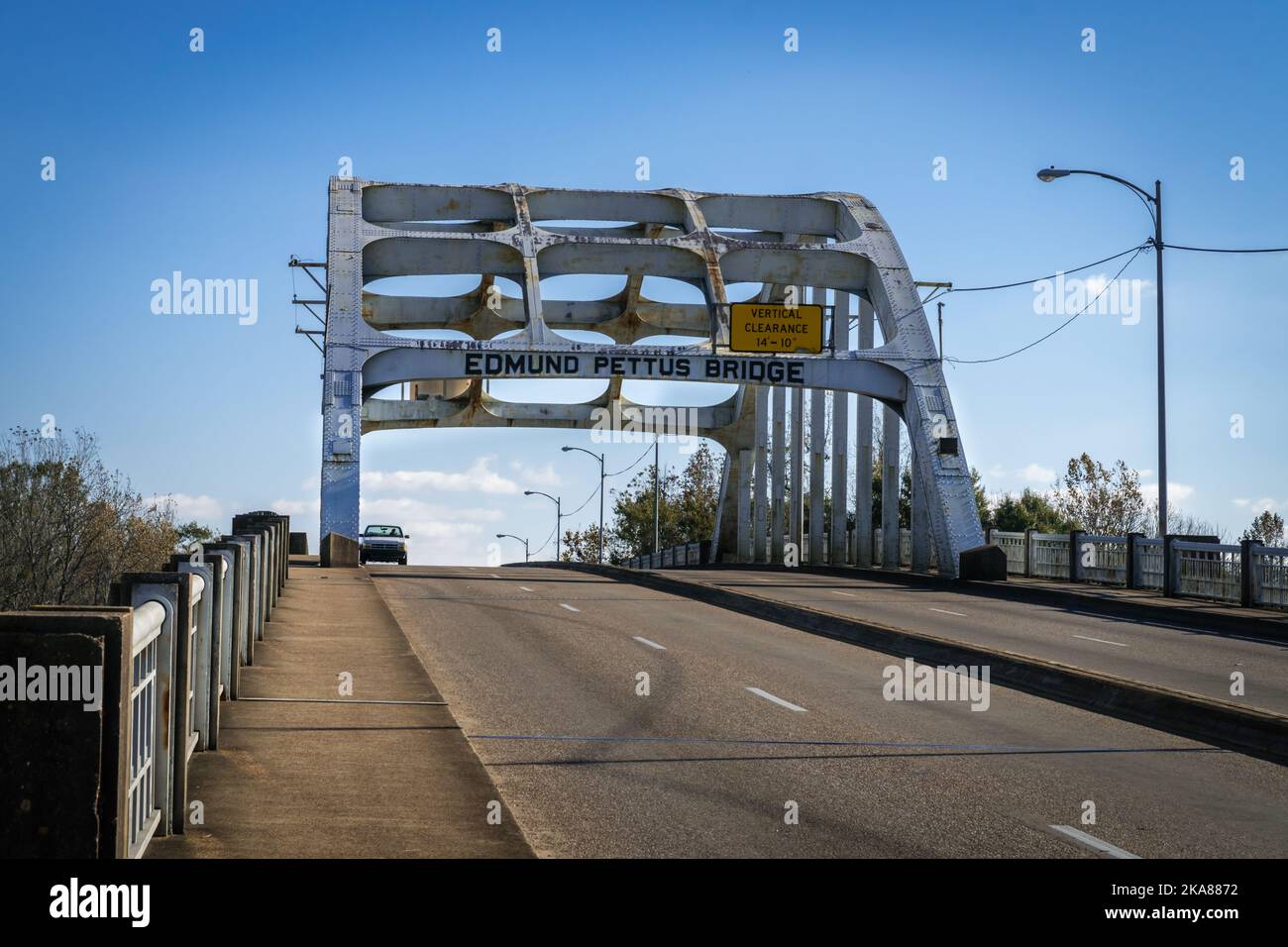 Selma, AL, US-December 7, 2020: Edmund Pettus Bridge named after a Confederate General is the location of the Bloody Sunday conflict on March 7, 1965 Stock Photo