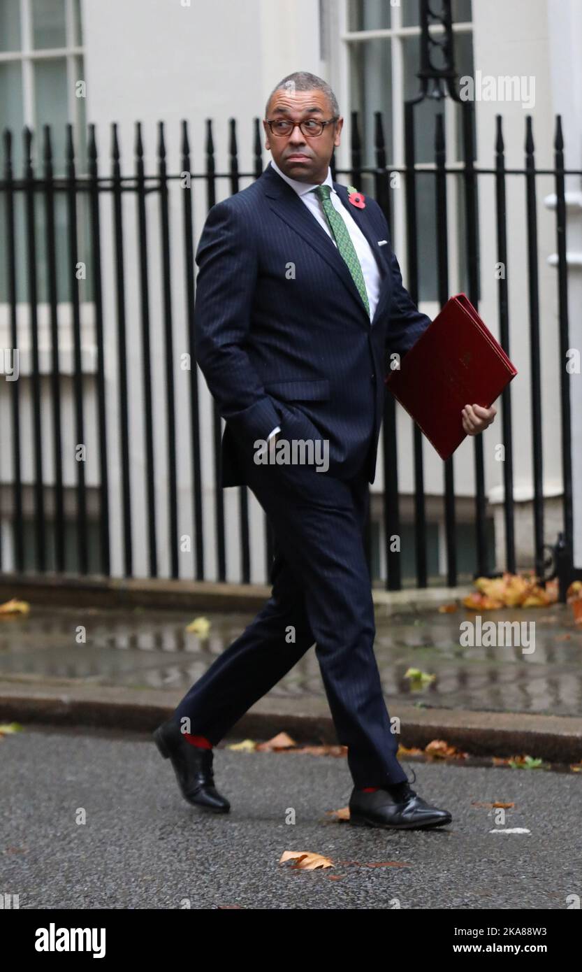 London, UK. 01st Nov, 2022. Foreign Secretary James Cleverly arrives for the weekly cabinet meeting with the Prime Minister at No.10 Downing St on Tuesday, November 01, 2022. Photo by Hugo Philpott/UPI Credit: UPI/Alamy Live News Stock Photo