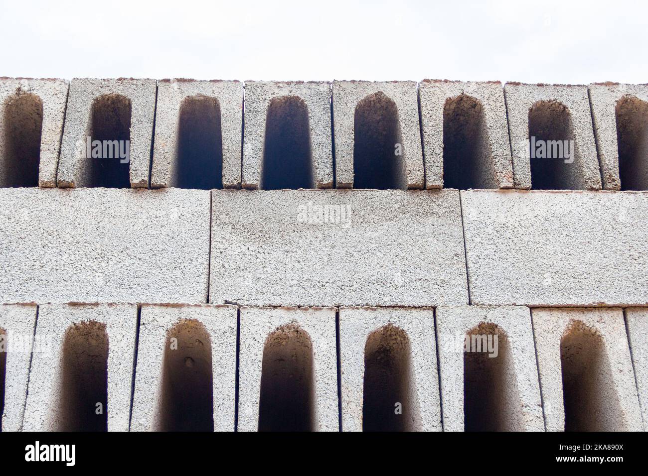 Goiânia, Goias, Brazil – October 30, 2022: A stack of concrete gutters ...