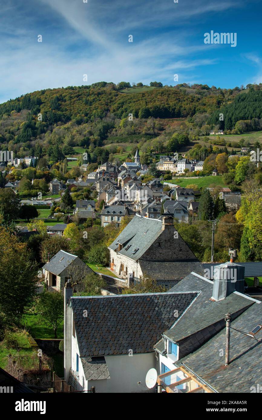 Condat village, Regional Natural Park of the Auvergne Volcanoes, Cantal, Auvergne Rhone Alpes, France Stock Photo