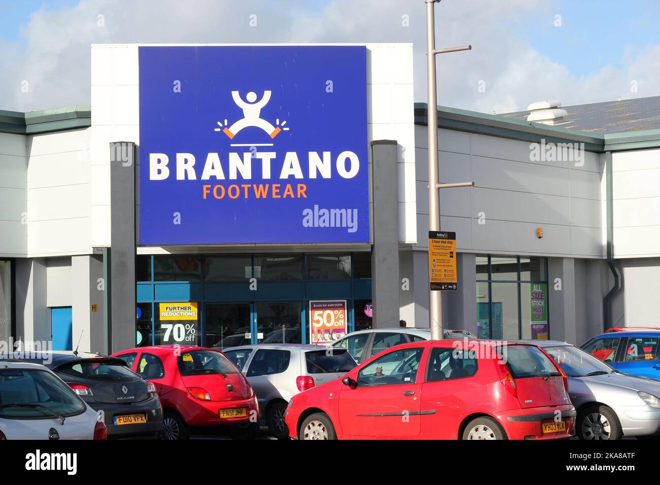 Brantano shoe store. Large shop with shoes, boots and other footware on display to sell. Stock Photo