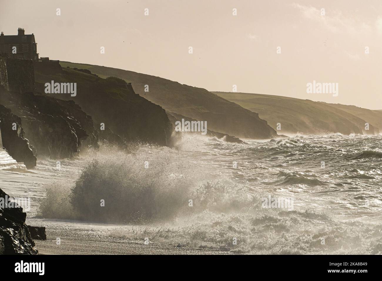 Porthleven, Cornwall, UK. 1st November 2022. UK Weather. Storm Claudio continues to batter the coastline of Cornwall, after gale force winds overnight, with waves crashing into the coast at Porthleven. Credit Simon Maycock / Alamy Live News. Stock Photo